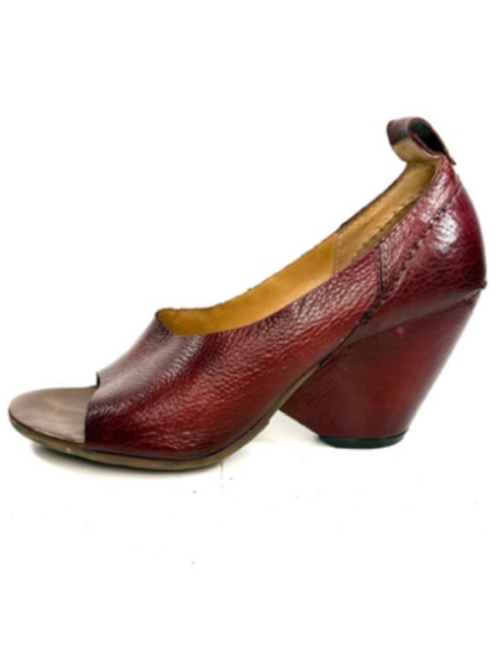 A.S.98 Red Leather Peep Toe Wedge | 37
